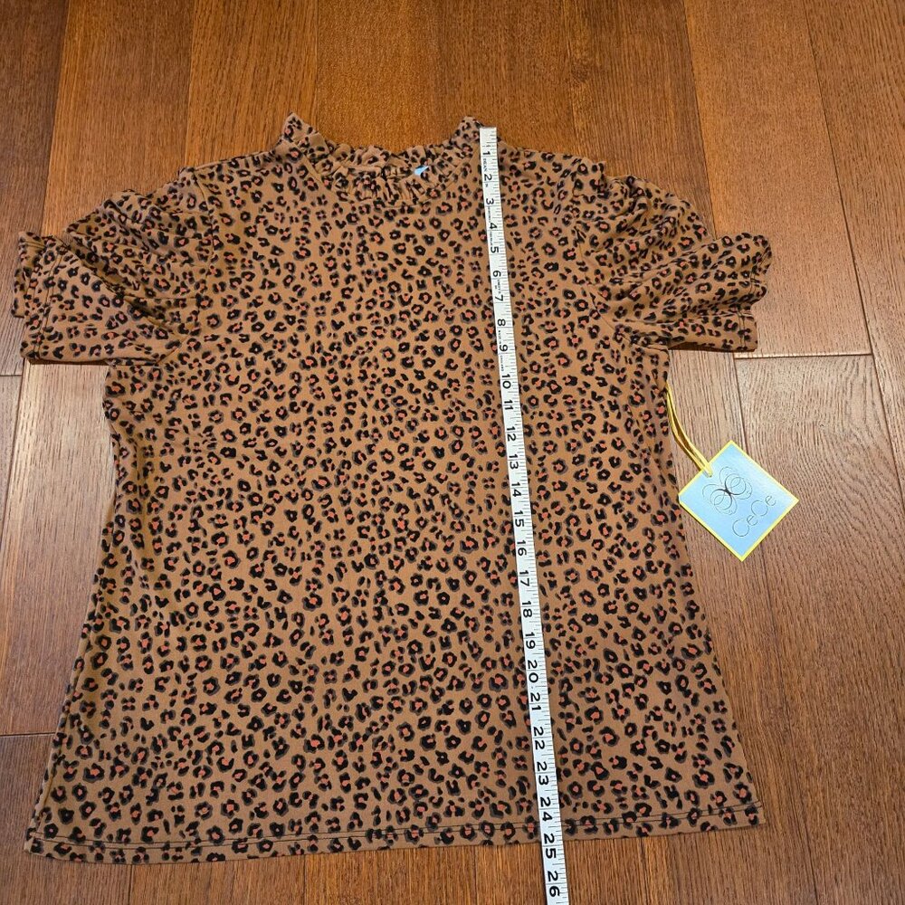 NWT CeCe Leopard Animal Print Blouse Shirt Puff Sleeve Women's Large - Picture 6 of 7